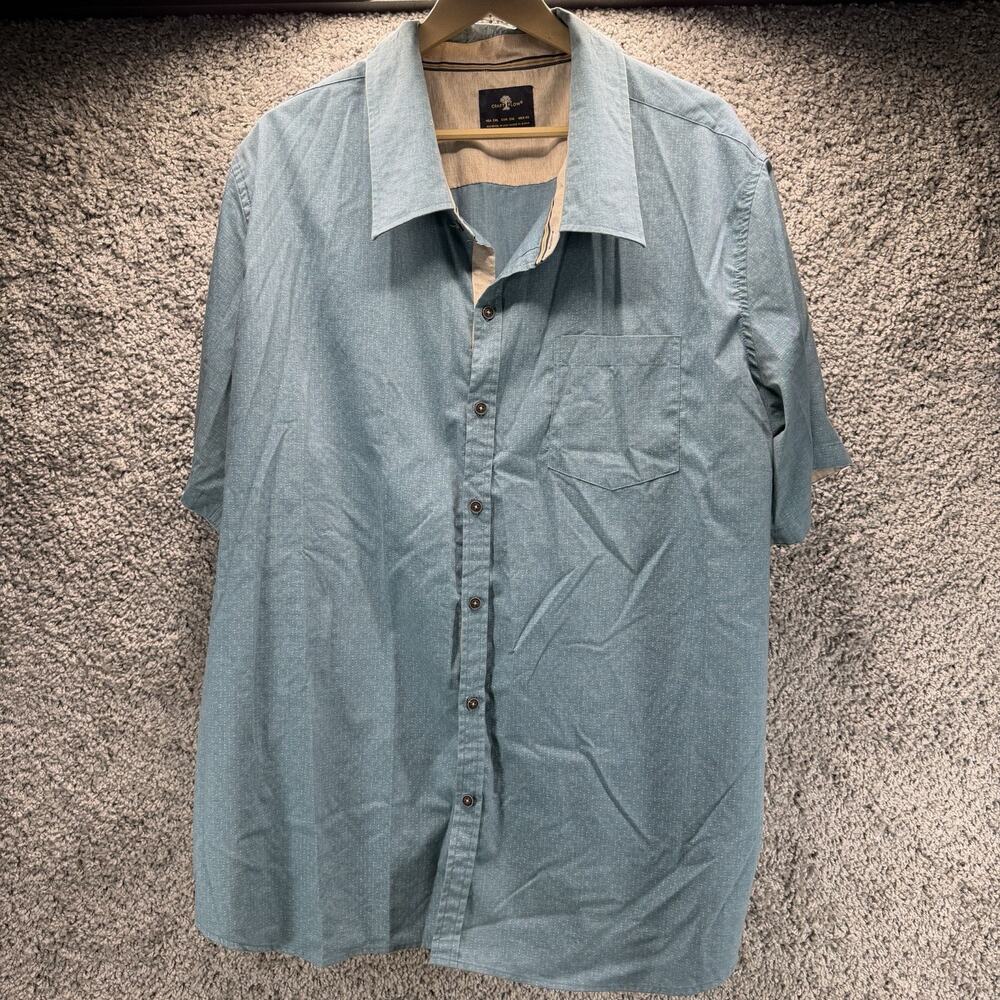 Craft & Flow Men’s XXL Blue Yellow Dot Short Sleeve Button Up Shirt Casual